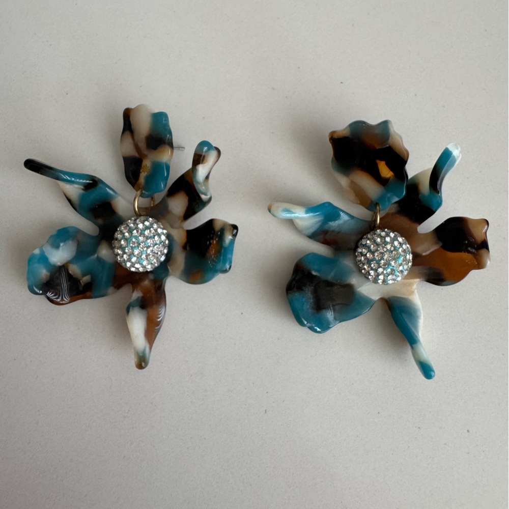 Lele Sadoughi Lilly Floral Earrings with Rhinestone Center